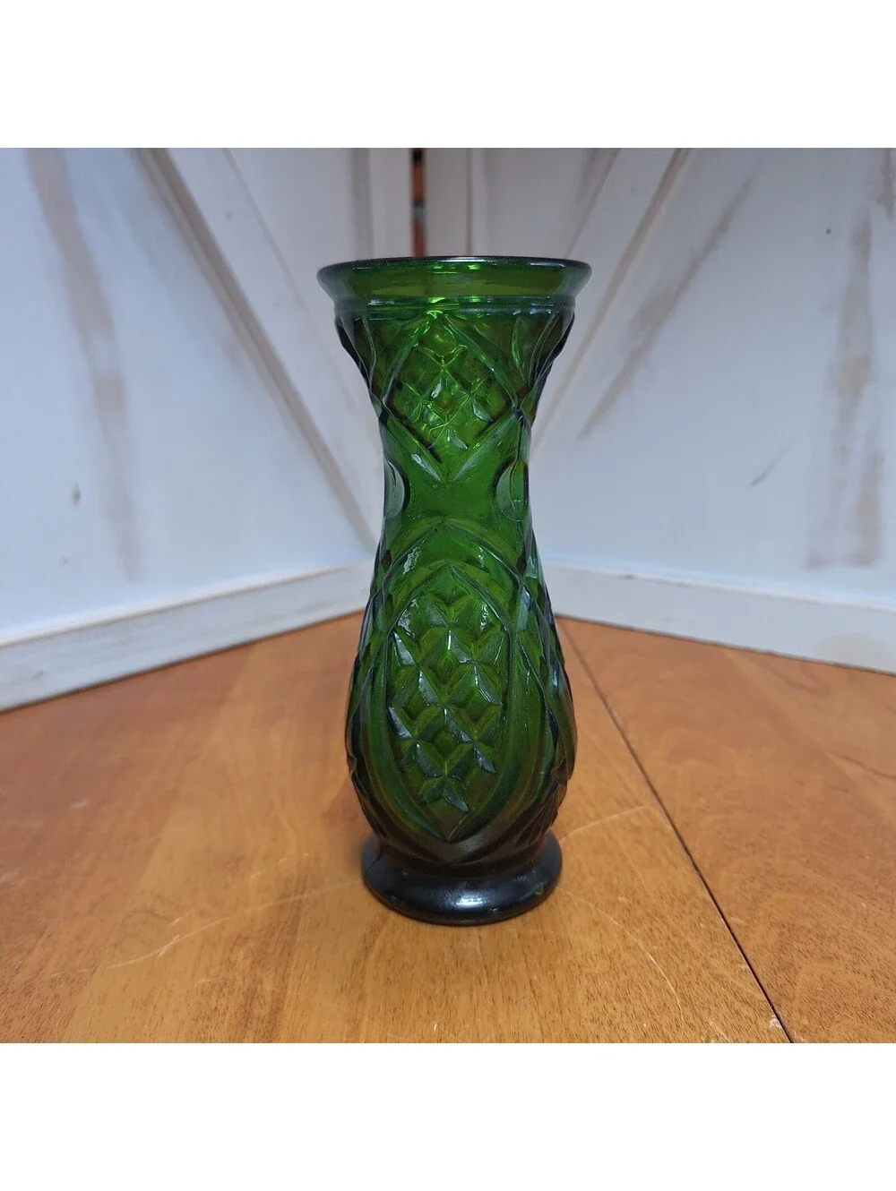 Emerald Green Cut Glass Footed Bud Flower Vase 6.5